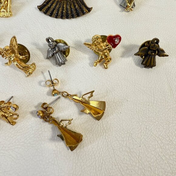 Angel Religious Pin Brooch Earrings Lot Gold-Tone Avon JJ Jonette - Picture 6 of 10